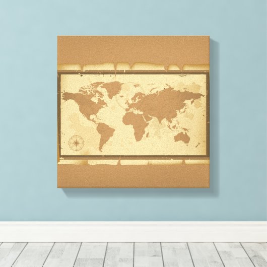 Oude Wereldkaart omgepakt Canvas (Insitu (Houten vloer))