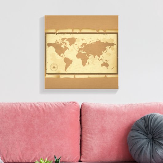 Oude Wereldkaart omgepakt Canvas (Insitu (Woonkamer))
