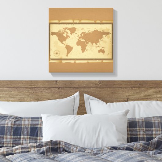 Oude Wereldkaart omgepakt Canvas Afdruk (Insitu (Slaapkamer))