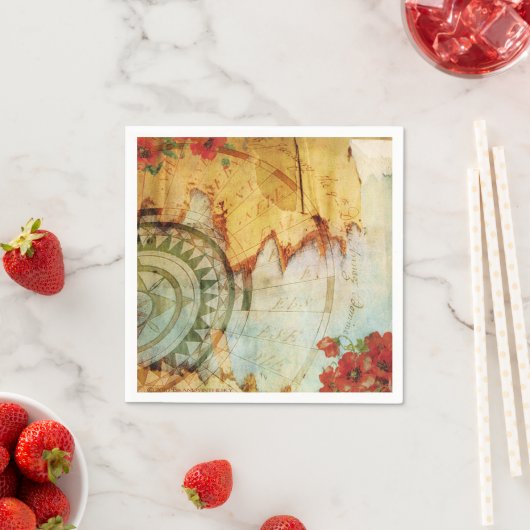 Oude Wereldkaart & Poppies Aangepaste papieren ser Servet (Insitu)