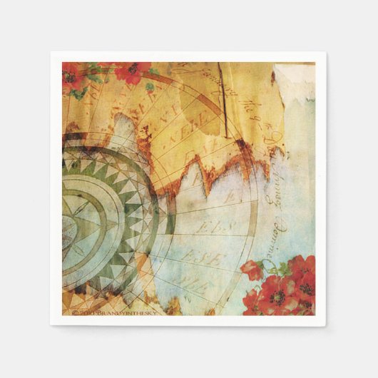 Oude Wereldkaart & Poppies Aangepaste papieren ser Servet (Voorkant)