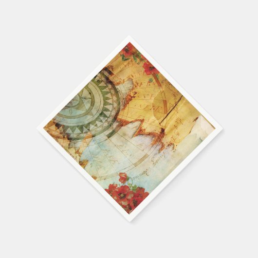 Oude Wereldkaart & Poppies Aangepaste papieren ser Servet (Hoek)