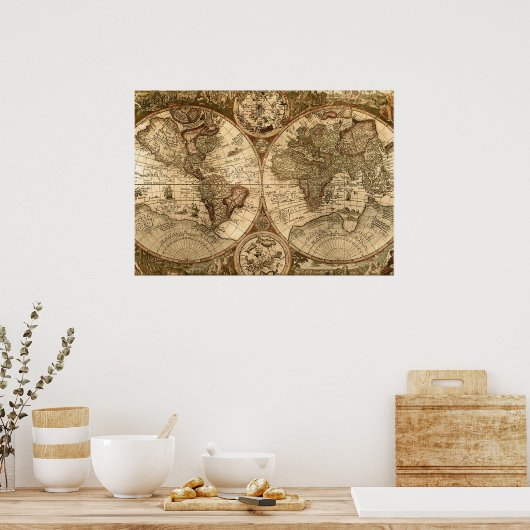 oude wereldkaart poster (Keuken)