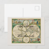 Oude wereldkaart Reizen Avontuur citeert Faux Canv Briefkaart (Voorkant / Achterkant)