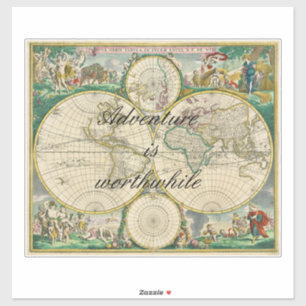 Oude wereldkaart Reizen Vakantie Avontuur Citaten Sticker