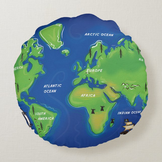 Oude wereldkaart. rond kussen (Achterkant)