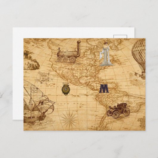 Oude Wereldkaart Steampunk Briefkaart (Voorkant / Achterkant)