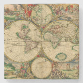  oude wereldkaart stenen onderzetter (Voorkant)