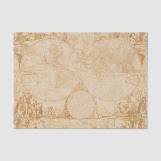 oude Wereldkaart Tan Decoupage Tissuepapier (Voorkant)
