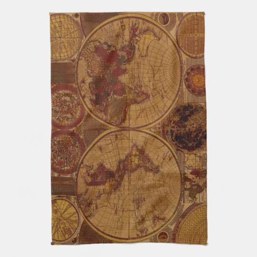 Oude Wereldkaart Tea Towels Theedoek (Verticaal)