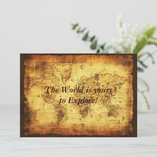 Oude Wereldkaart Uitnodiging Kaarten (Staand voorkant)