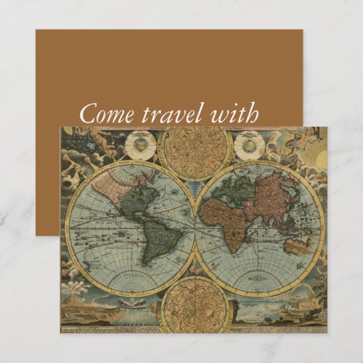 Oude Wereldkaart Uitnodiging Kaarten (Voorkant / Achterkant)