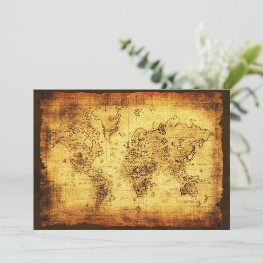 Oude Wereldkaart Uitnodiging Kaarten (Staand voorkant)
