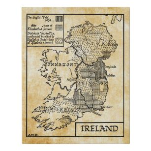 Oude Wereldkaart van de Ierse kunst Illustratie Imitatie Canvas Print