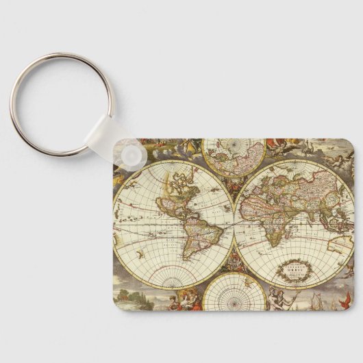 Oude Wereldkaart van Frederick de Wit, circa 1680 Sleutelhanger (Achterkant)
