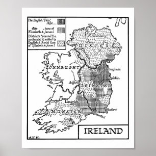 Oude Wereldkaart van Ierland - illustratie Poster