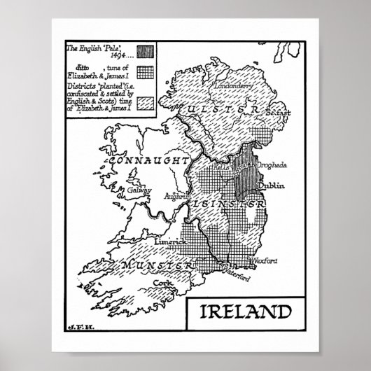 Oude Wereldkaart van Ierland - illustratie Poster (Voorkant)
