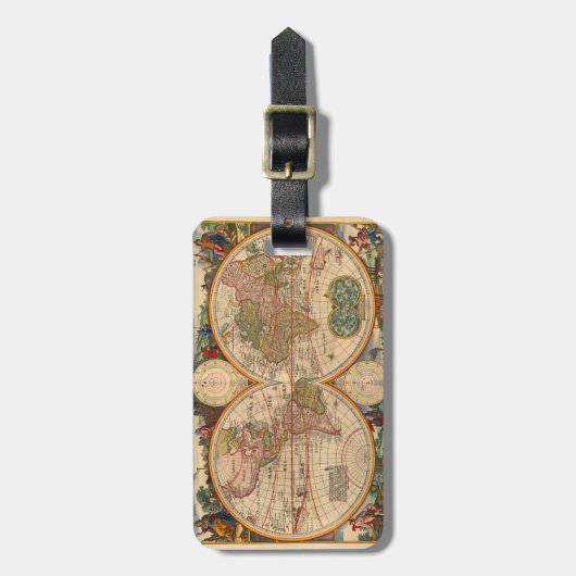 Oude Wereldkaart van Nicolaas Visscher Bagagelabel (Voorkant verticaal)