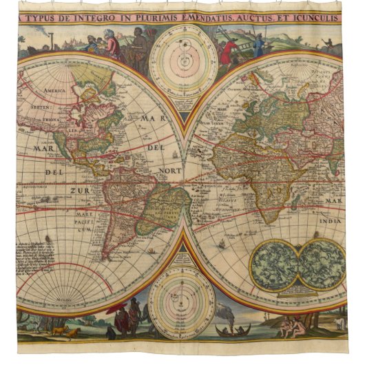 Oude Wereldkaart van Nicolaas Visscher Douchegordijn (Voorkant)