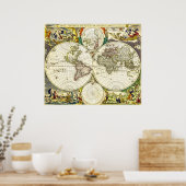 Oude wereldkaart van Nicolaes Visscher Poster (Keuken)