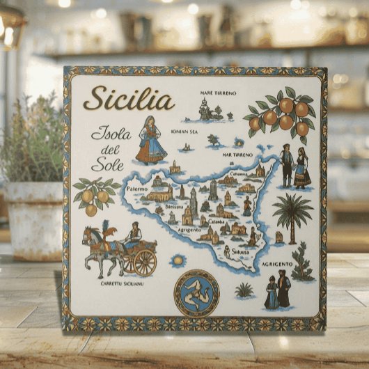Oude Wereldkaart van Sicilië Tegeltje