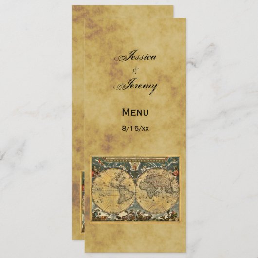 Oude Wereldkaart Vervallen #3 Menu Kaarten (Voorkant / Achterkant)