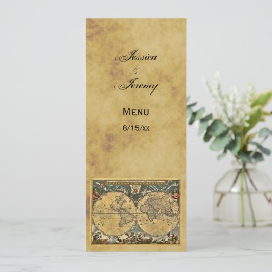 Oude Wereldkaart Verveloos #2 Menu Kaarten (Staand voorkant)