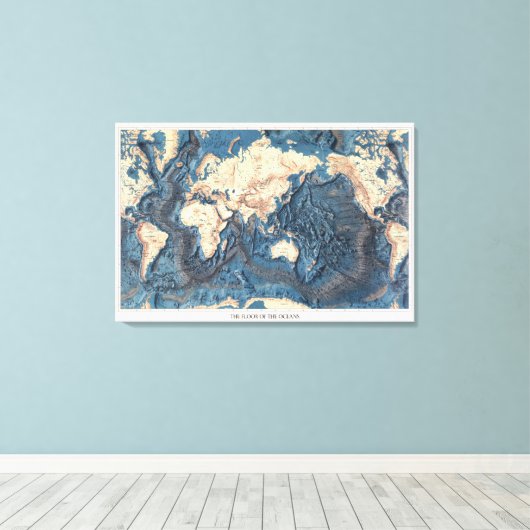 Oude Wereldkaart Vloer van de Oceanen Canvas Afdruk (Insitu (Houten vloer))