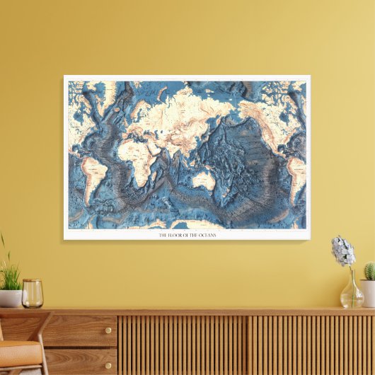 Oude Wereldkaart Vloer van de Oceanen Canvas Afdruk (Insitu (Woonkamer))