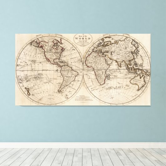 Oude Wereldkaart zonder been (1795) Canvas Afdruk (Insitu (Houten vloer))