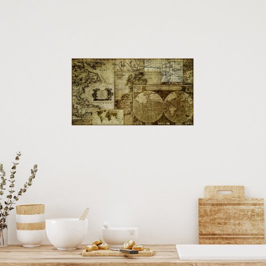  oude wereldkaarten Antiek kaarten Poster (Keuken)