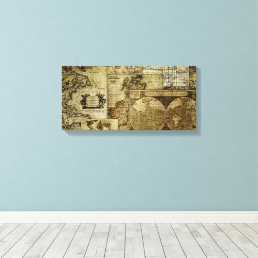 oude wereldkaarten canvas afdruk (Insitu (Houten vloer))
