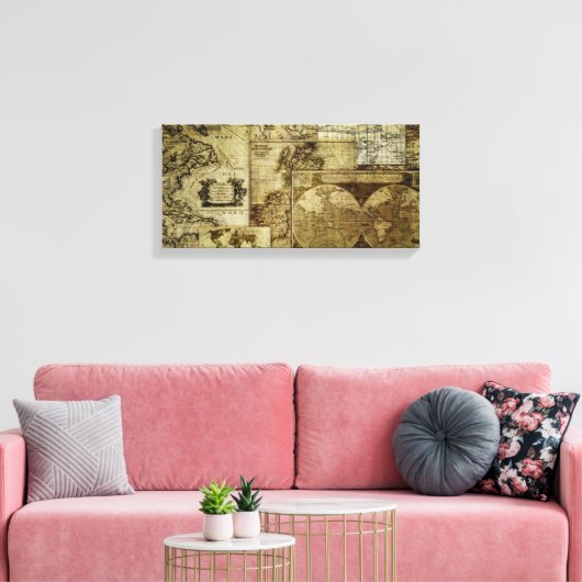 oude wereldkaarten canvas afdruk (Insitu (Woonkamer))