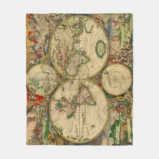  oude Wereldkaarten Fleece Deken (Voorkant)
