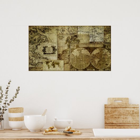  oude wereldkaarten poster (Keuken)