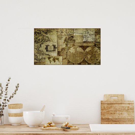  oude wereldkaarten poster (Keuken)