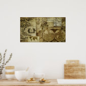  oude wereldkaarten poster (Keuken)