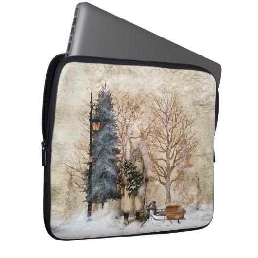 Oude wereldkerstman met geleide projectweg laptop sleeve (Voorkant Rechts)