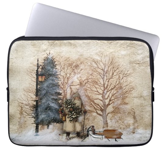 Oude wereldkerstman met geleide projectweg laptop sleeve (Voorkant)