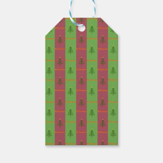 Oude Wereldoorkerstboompattern Evergreen Cadeaulabel (Voorkant)