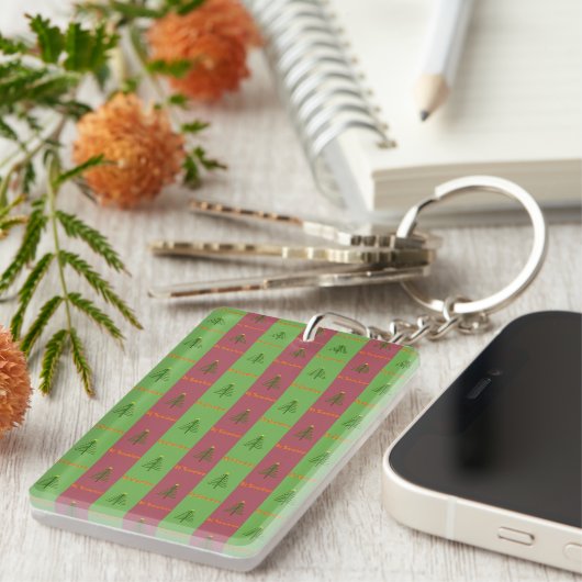 Oude Wereldoorkerstboompattern Evergreen Sleutelhanger (Voorkant Rechts)