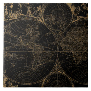 Oude wereldreiskaart Nautical Black Tegeltje