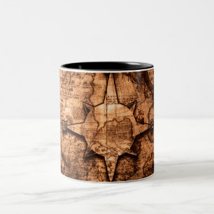 Oude wereldreiziger - Roos voor kaarten en kompas Tweekleurige Koffiemok