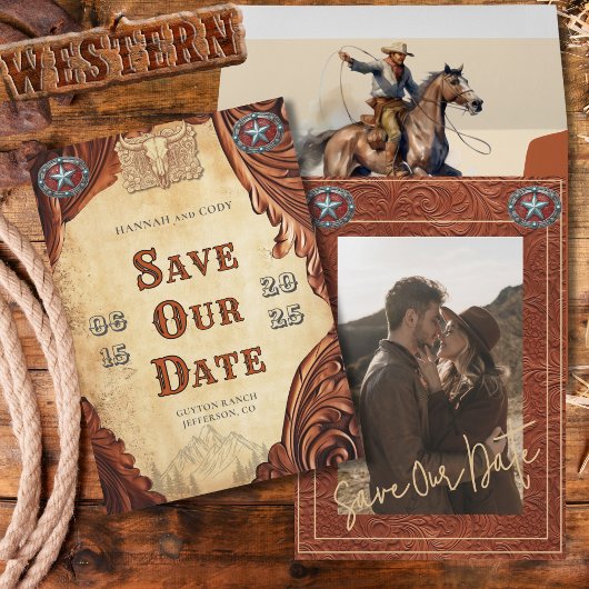 Oude West Frontier Trouwkaart 'Save the Date' uitn Kaart