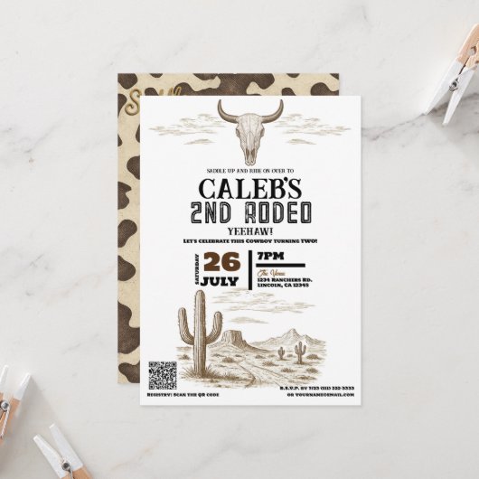 Oude Westen Western Rodeo Verjaardagsfeestje Kaart (Voorkant / Achterkant in situ)