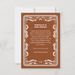 Oude Western Cowboy Country Huwelijksdetails RSVP Kaartje