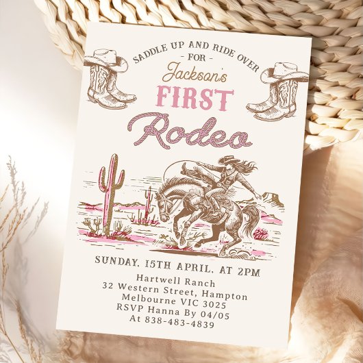 Oude western cowboy eerste rodeo uitnodiging