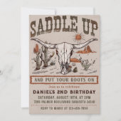 Oude Western Cowboy Verjaardagsfeestje Saddle Up Kaart (Voorkant)