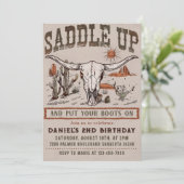 Oude Western Cowboy Verjaardagsfeestje Saddle Up Kaart (Staand voorkant)