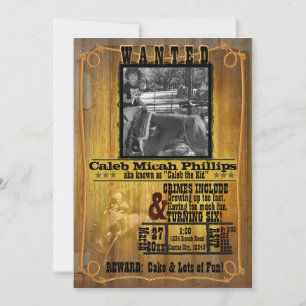 Oude western gezochte poster met foto uitnodiging